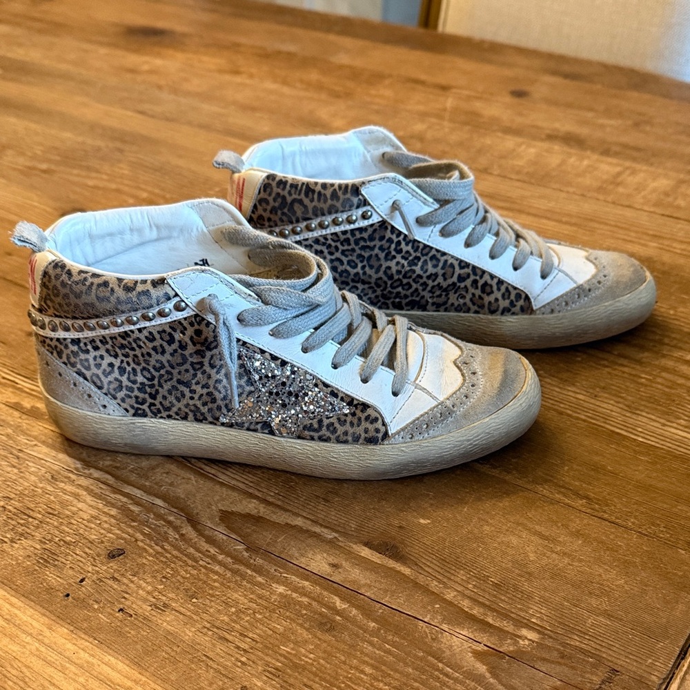 Golden Goose Leopard Print Sneakers with White Accents